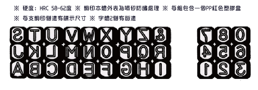 鋼印字粒模組/材質:鋼印模具 硬度:鋼印HRC58-62鋼印硬度